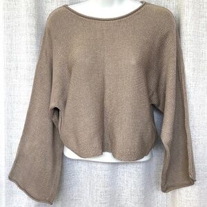 Babaton Cotton Cropped Sweater Pullover Taupe Size M Oversize 3/4 Sleeve Knit
